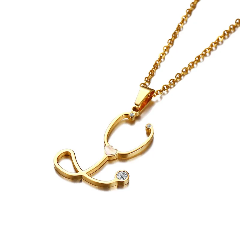 Подвеска-стетоскоп ожерелье медсестры Женский кубический цирконий золотой цвет