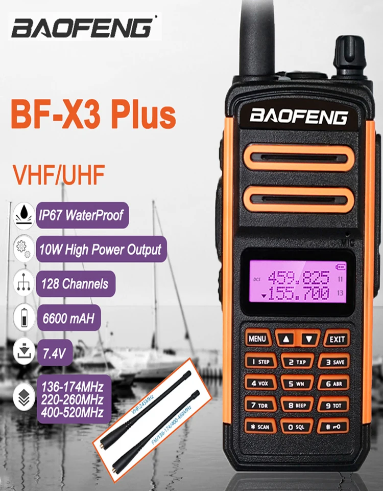 

2021 BaoFeng IP66 Waterproof S5 Plus Walkie Talkie BF X3 Plus High Power Long Range Tri-Band Ham CB Radio HF Transceiver