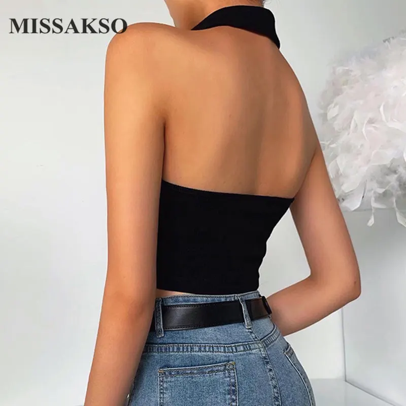 Женский укороченный топ Missakso однотонный на пуговицах уличная одежда без рукавов