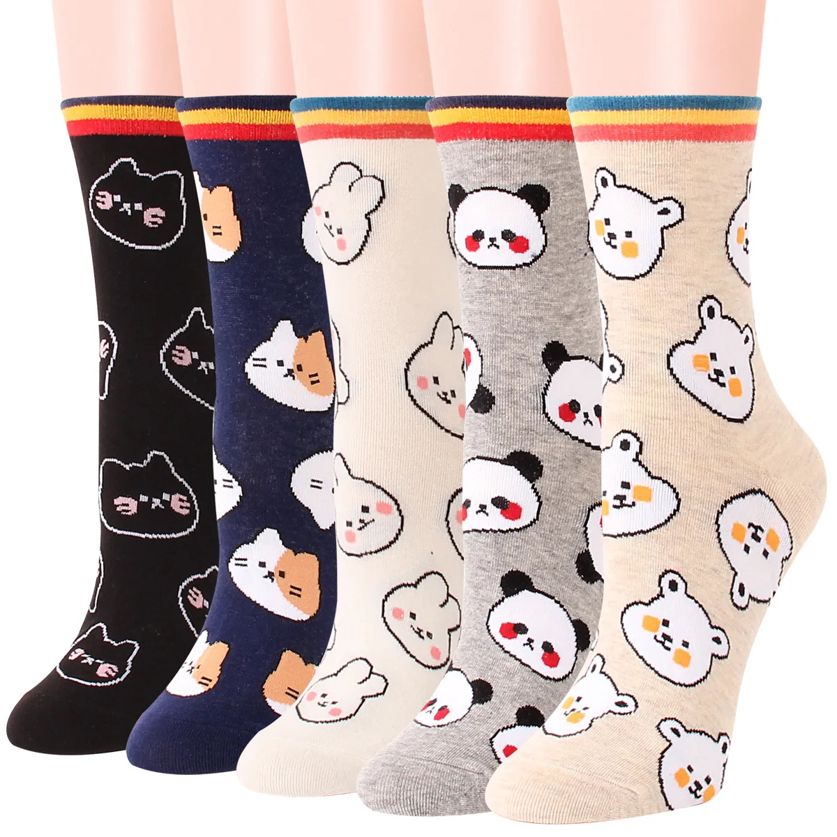 

12 Pairs Cartoon Women's Breathable Cotton Socks Cute Lovely Animal Pattern Girl Sock Combed of Pure Cotton Female Socks Lot