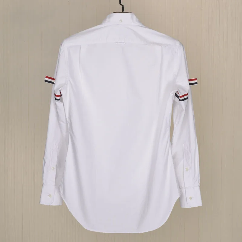 

THOM men's TB long sleeve shirts with Tri-color webbing fashion summer white shirts men Oxford Textile Poplin casual shirts male