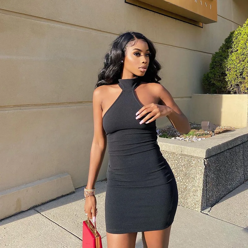 

Женское мини-платье без рукавов Cutubly, однотонное Бандажное платье с лямкой через шею и открытой спиной, весна-лето