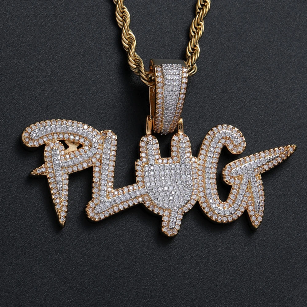 

AZ PLUG Letters Iced Out Necklaces Pendant For Men Paved Cubic Zircon Stone Hip Hop Women Goth Jewelry Gift Free Shipping