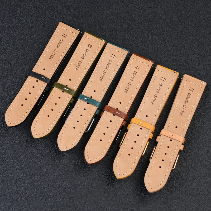 Genuine Italy Leather Watch Strap 22mm Retro Style Handmade Watchband Wristband Belt Yellow Brown Blue Watch Accessories