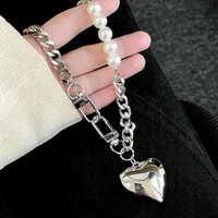 metal love necklace women pearl splicing chain collarbone chain heart shaped choker neck accessories short style ins trendy