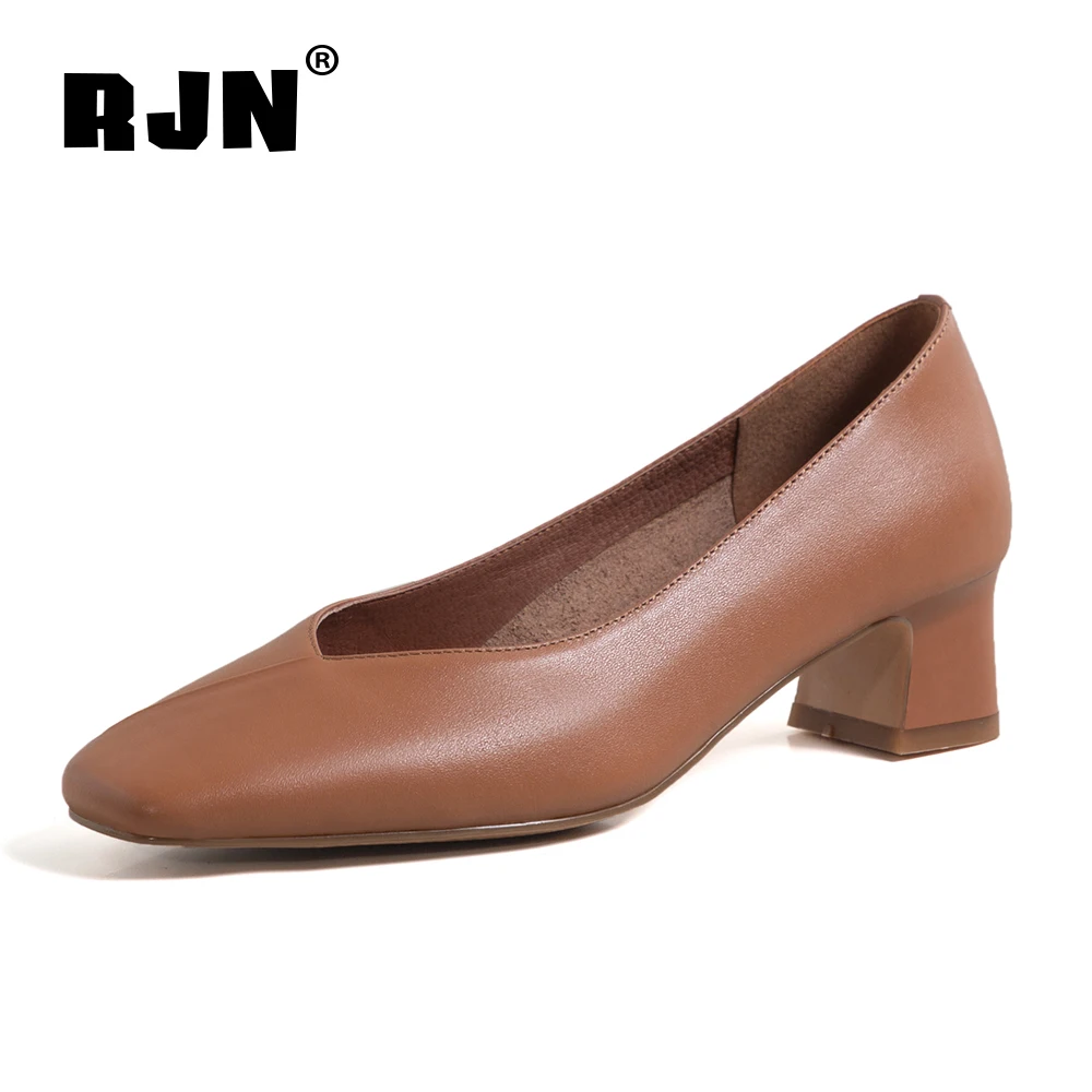 

RJN Simple Women's Pumps 2021 Spring Casual New All-match Square Toe Ladies Shoes Office Comfortable Cow Leather Shoes RO788