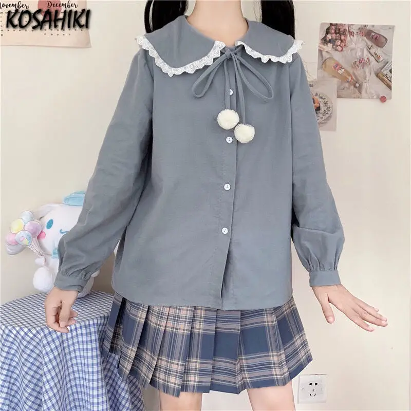 

Японские милые женские рубашки koshiki, элегантный стильный женский топ, шикарный Милый однотонный корейский весенний и осенний сезон 2021 Ulzzang