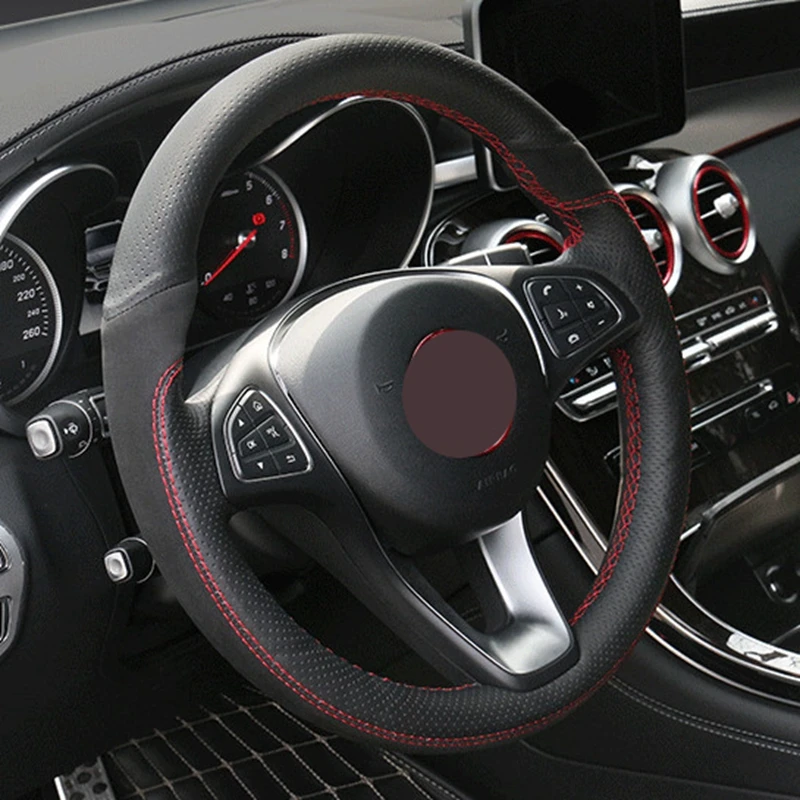 

Black SGenuine Leather Suede DIY Hand-stitched Car Steering Wheel Cover for Mercedes Benz C300 C260 C200 C180 B200