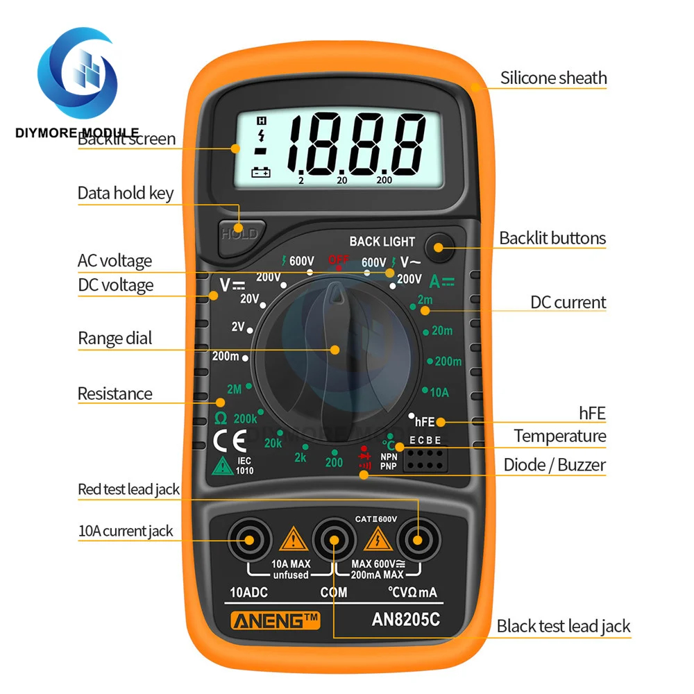 ANENG AN8205C Цифровой мультиметр Амперметр переменного/постоянного тока Вольт Ом