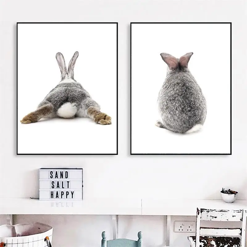 Кролик Живопись на холсте Черный и белый плакат для детской с изображением