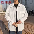 Рубашка RUIHUO мужская с длинными рукавами, однотонная приталенная Хлопковая сорочка в японском стиле, брендовая M-5XL, весна 2021