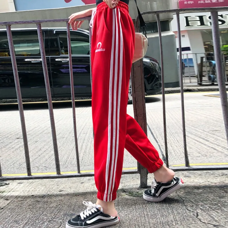 Женские спортивные брюки модные повседневные в полоску с боковыми карманами