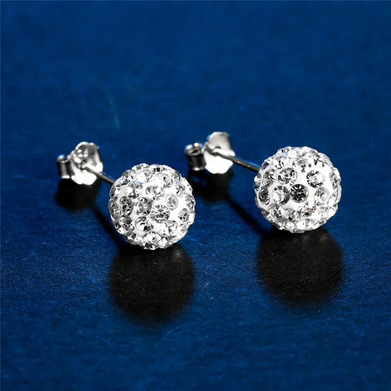GAGAFEEL 8MM 925 Sterling Silver Ball Earrings Ear Studs Full CZ Zircon Earrings for Women OL Style Jewelry Accessories