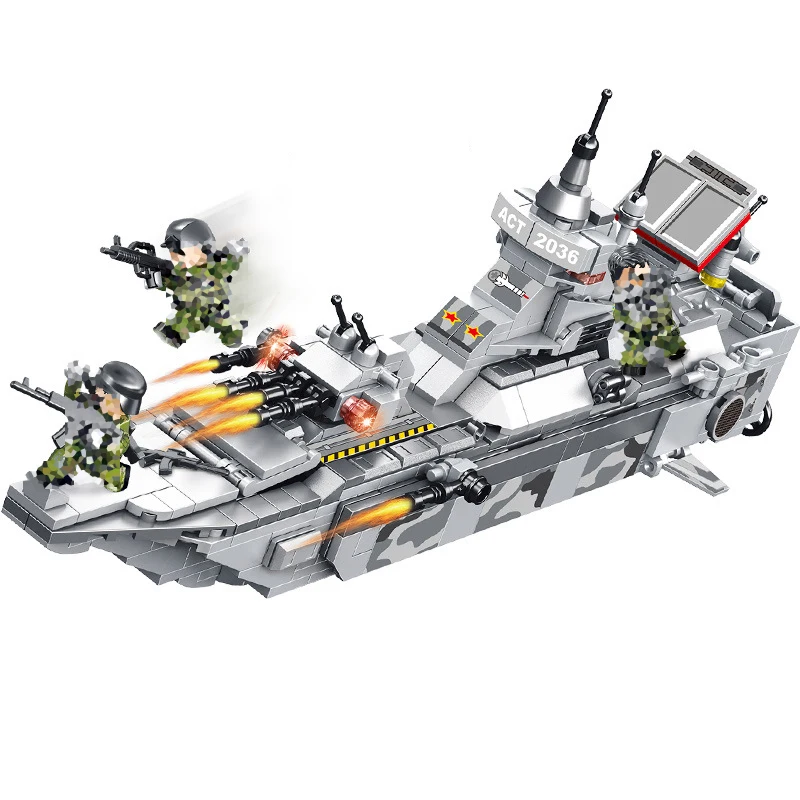 

897Pcs Military Series Educational Building Blocks Toys For Kids Boys 6Years DIY Birthday Present 4 IN 1 Ship Model Small Bricks