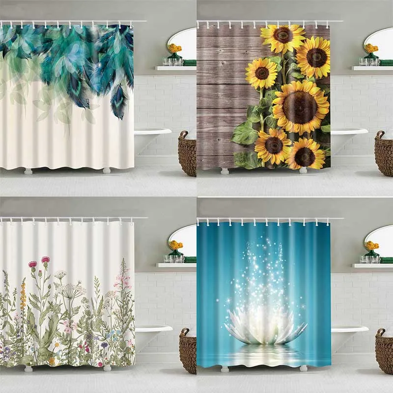 Штора для душа с цветком лотоса водонепроницаемая занавеска ванной из