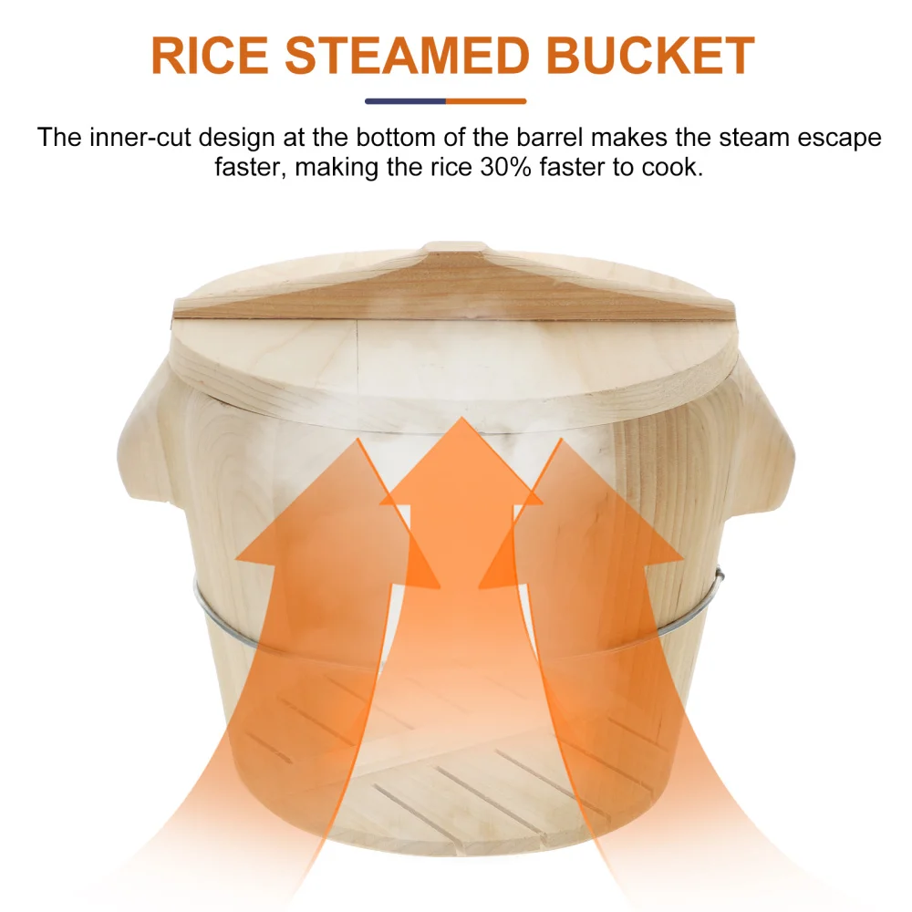 

1pc Wooden Steaming Rice Bucket Kitchen Tool Flat Lid Steamed Rice