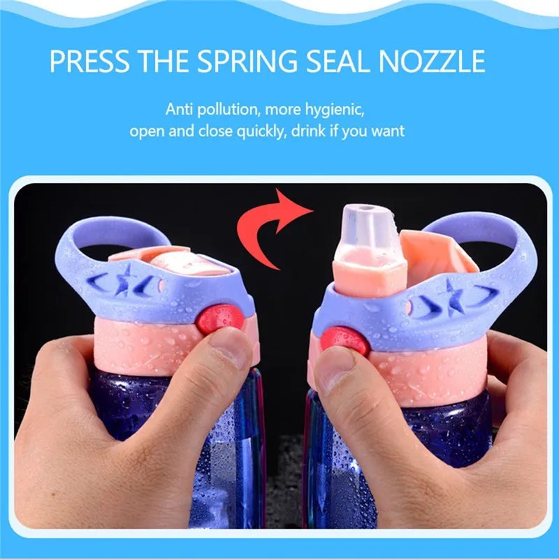 Детская бутылка для воды 480 мл с соломенной крышкой и ручкой простая в