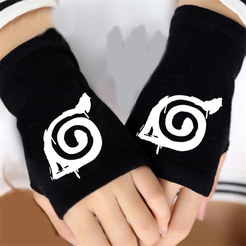 Перчатки с принтом аниме Наруто и Конохи рукавицы полупальцами для косплея