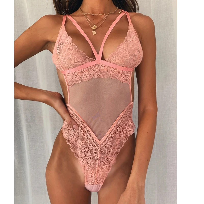 Женское сексуальное нижнее белье без рукавов с лямкой на шее Сетчатое кружевное