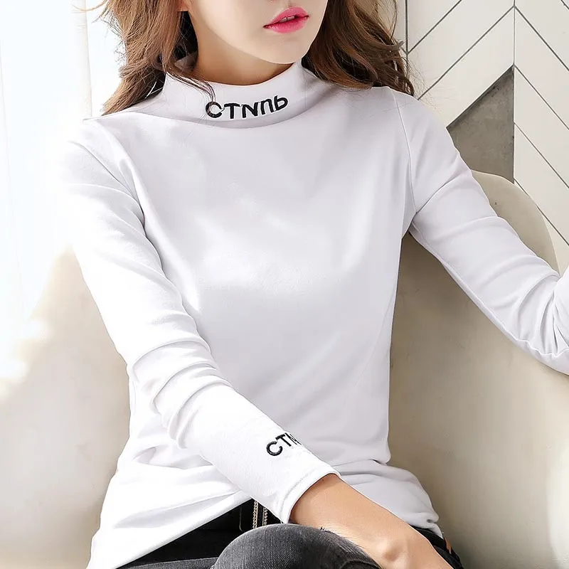 Женская водолазка с длинным рукавом JIU264 зеленая Облегающая рубашка большого