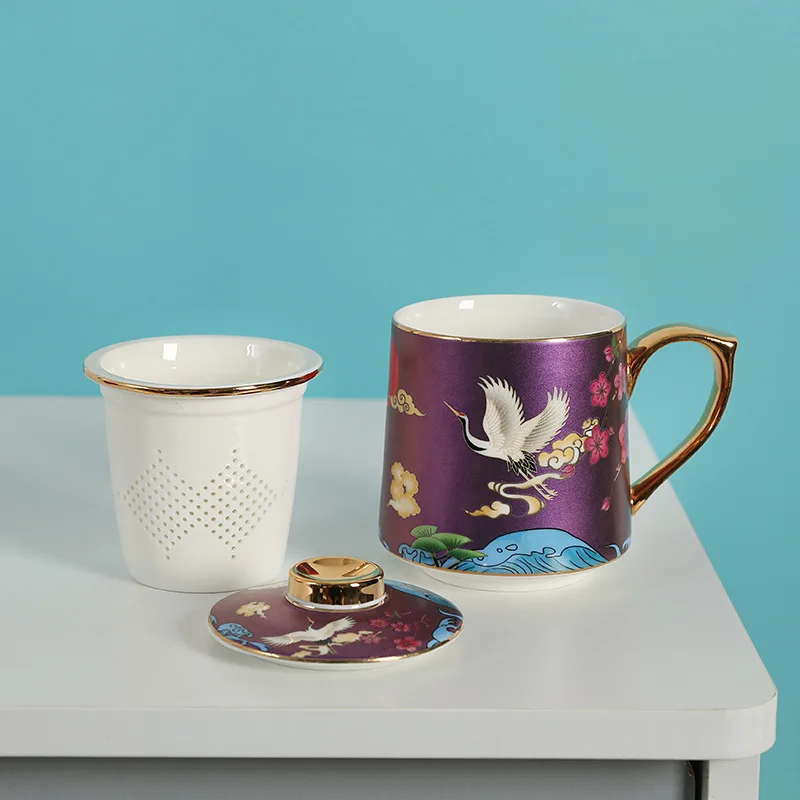 

Ceramic Office Cup with Lid Filter Mug Master Cup Home Water Cup Personal Cup Meeting Cup Three-piece Gift