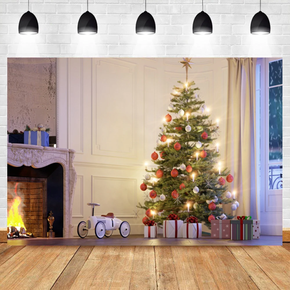 

Винтажный фон Laeacco для студийной фотосъемки в помещении с изображением стены рождественской елки камина подарок ребенку день рождения