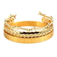 new gold color 3pcsset roman numbers bracelets bangles for men stainless steel pulseira men punk thorns jewelry accessories