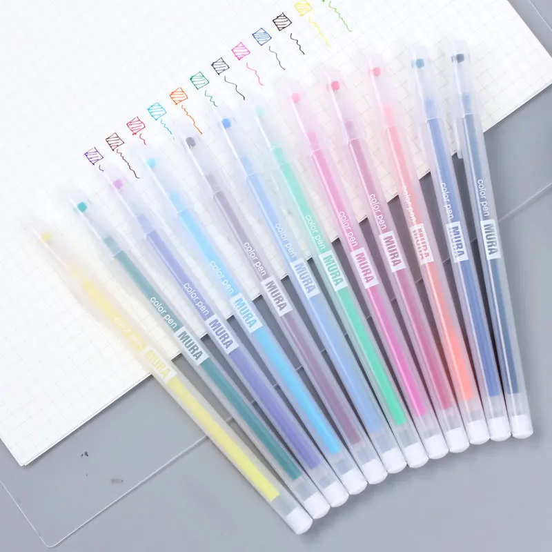 

12Pcs/Box Simple Color Gel Pen Set 0.5mm Pen Hand Account Child Transparent Matte Graffiti Toy School Supplies Cute Stationery