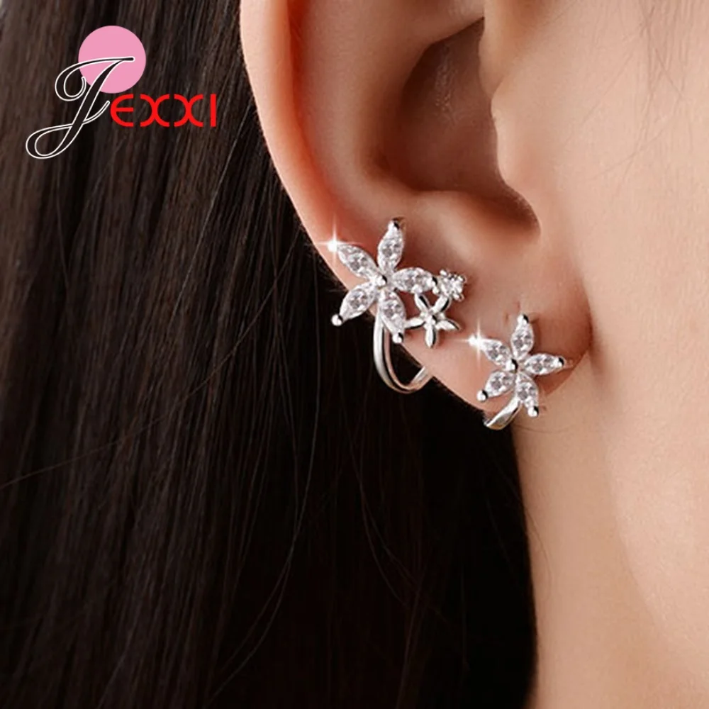 Серьги-клипсы,, 925 пробы, серебро, AAA, CZ, кристалл, панк, массивные, звезда, цветок, дизайн, пирсинг, подвески