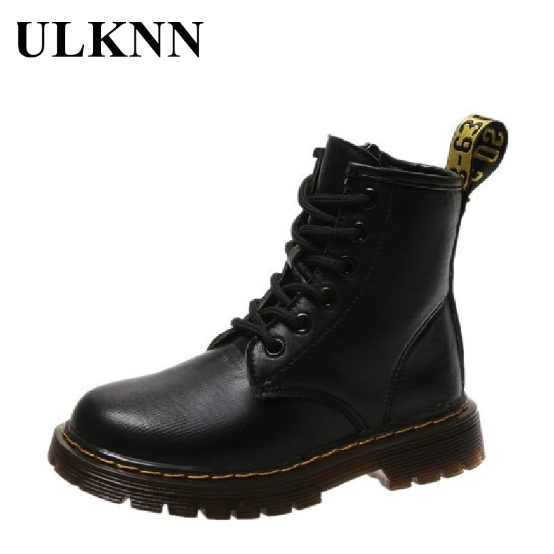 

ULKNN 2021 Winter Children's Cool Martin Mid-Calf Leather Boots New Fashion Kids Zipper Soft Boots Outdoor Shoes For Boys&Girls