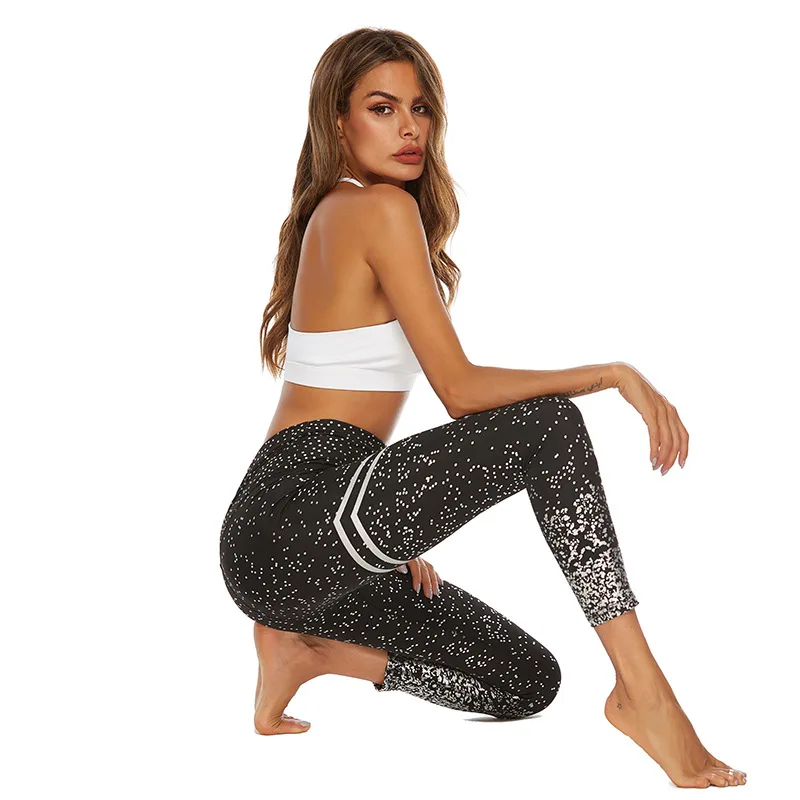 

Hot Stamping Printing Yoga Pants Women High Waist Gold Print Fitness Leggings Gym Women Elastic Push Up Workout Sports Leggings