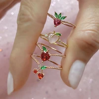 ins new colorful zircon cherry peach tropical fruit ring gold plated copper color preserving jewelry for women engagement gifts