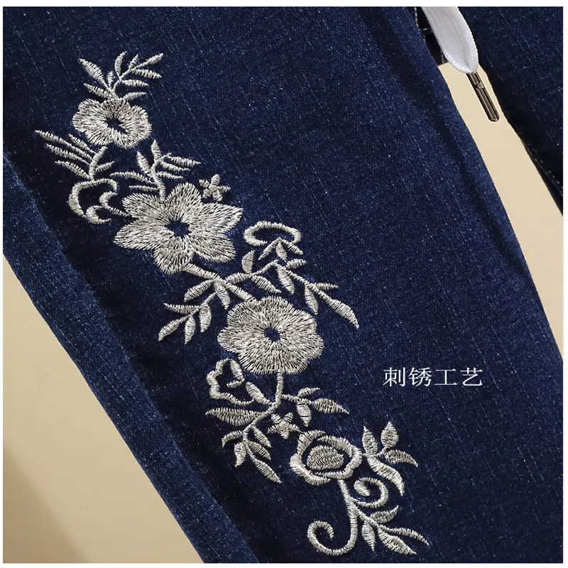 Large size Women Straight Jeans Vintage high waist jeans long Pants Cowboy embroidery Plus Size Woman Streetwear | Женская одежда
