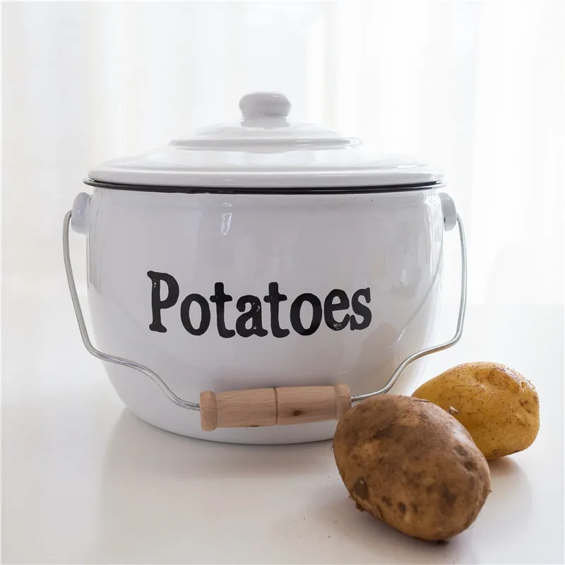 Potatoes 22cm Эмалированное ведро для хранения овощей, ведро для овощей, миска для овощей - Цвет: Potatoes 22cm