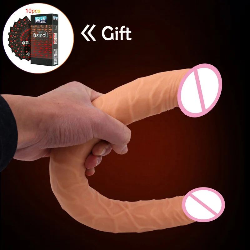 Реалистичные лесби с двухголовой Для женщин гибкий мягкий пенис Секс игрушки для