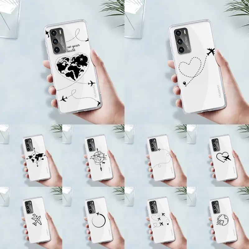 

World Map Travel Phone Case Clear Transparent for huawei honor P 40 30 20 lite Pro 10 i 8 9 x p smart 2019