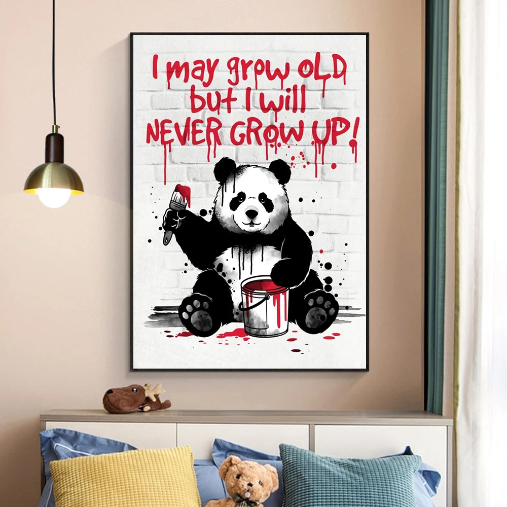 

Lovely Animal Panda Motto Fashion Poster Wall Art Canvas Painting For Living Room Bedroom Decoration HD Print Posters and Prints