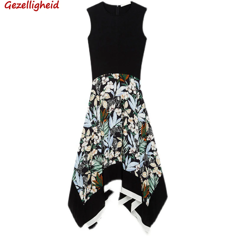 

Gezelligheid платья для женщин 2021 Новая мода Elegent с О-образным вырезом, сексуальное трикотажное платье без рукавов лес завод печатных нерегулярны...