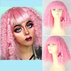 Розовый никель Минаж, американская звезда, розовый парик, вьющийся празднивечерние парик, ролевые игры, комикс, причудливые волосы с волосами + шапочка для парика, бесплатная доставка