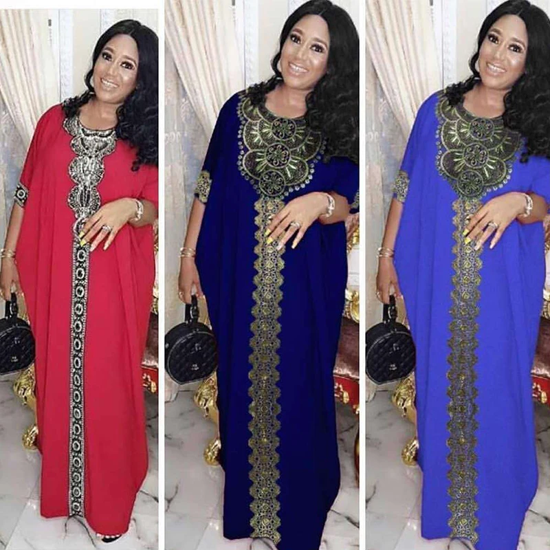

Elegant African Dresses For Women Printed Long Sleeve Solid Plus Size Clothes Muslim Maxi Elastic European Ladies Robe DT2648