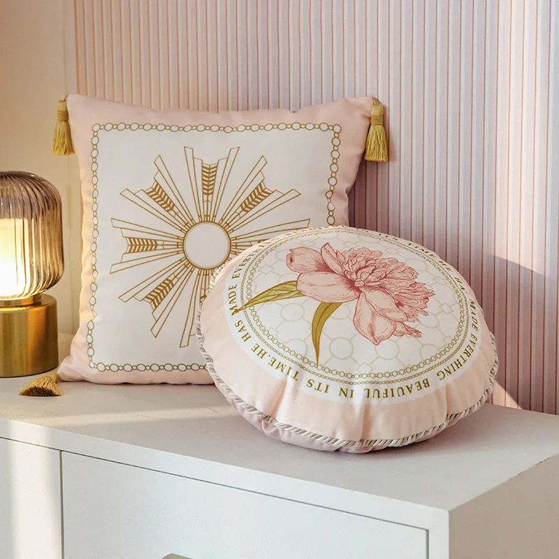 

Throw Pillow Covers Pink Floral Peony Abstract Decorative Pillow Case Home Decor Square Light Luxury Pillowcase Heavy Tassel