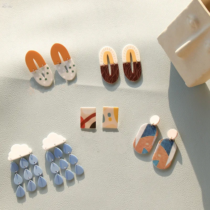 Женские квадратные серьги AOMU разноцветные акриловые в форме облака 1 пара |