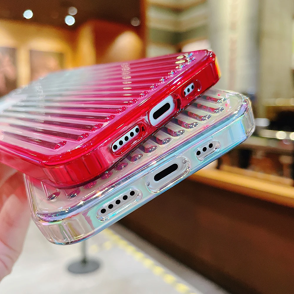 

Colorful Gradient Transparent Suitcase Armor Phone Case for IPhone 12 11 Pro Max 7 8 Plus X XS XR Shockproof Hard PC Cover
