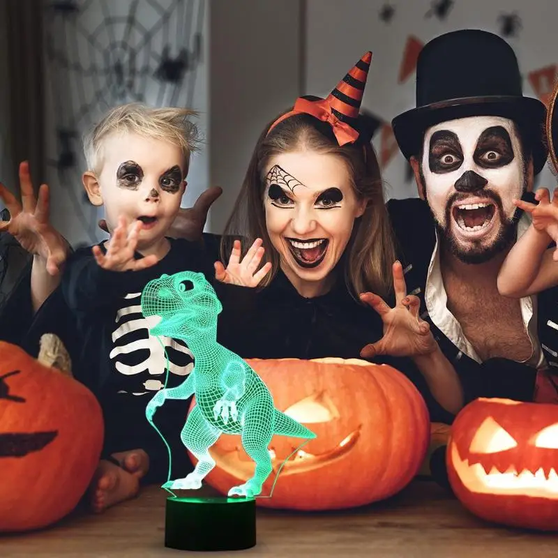 7 Colors Touch Control Night Light Halloween 3D Dinosaur LED Lamp Kids Gifts Living Room Bedroom Table Decoration | Освещение