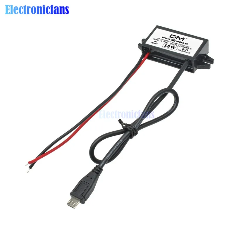 DC-DC автомобиля Мощность от 12 В до 5 В пост 3A 15 Вт модуля преобразователя Micro USB для ступенчатого понижения Мощность Выход адаптер 96% Высокая эффективность преобразования
