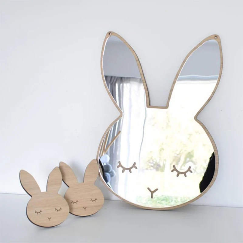 

Nordic Style Decorative Mirror Kids Children Room Acrylic Cute Cloud Rabbit Wall Hanging Mirror Ornaments Nursery Home Decor