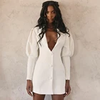 Женское офисное платье-блейзер hirigin, белое однобортное облегающее вечернее платье с рукавами-фонариками, элегантное осенне-зимнее платье