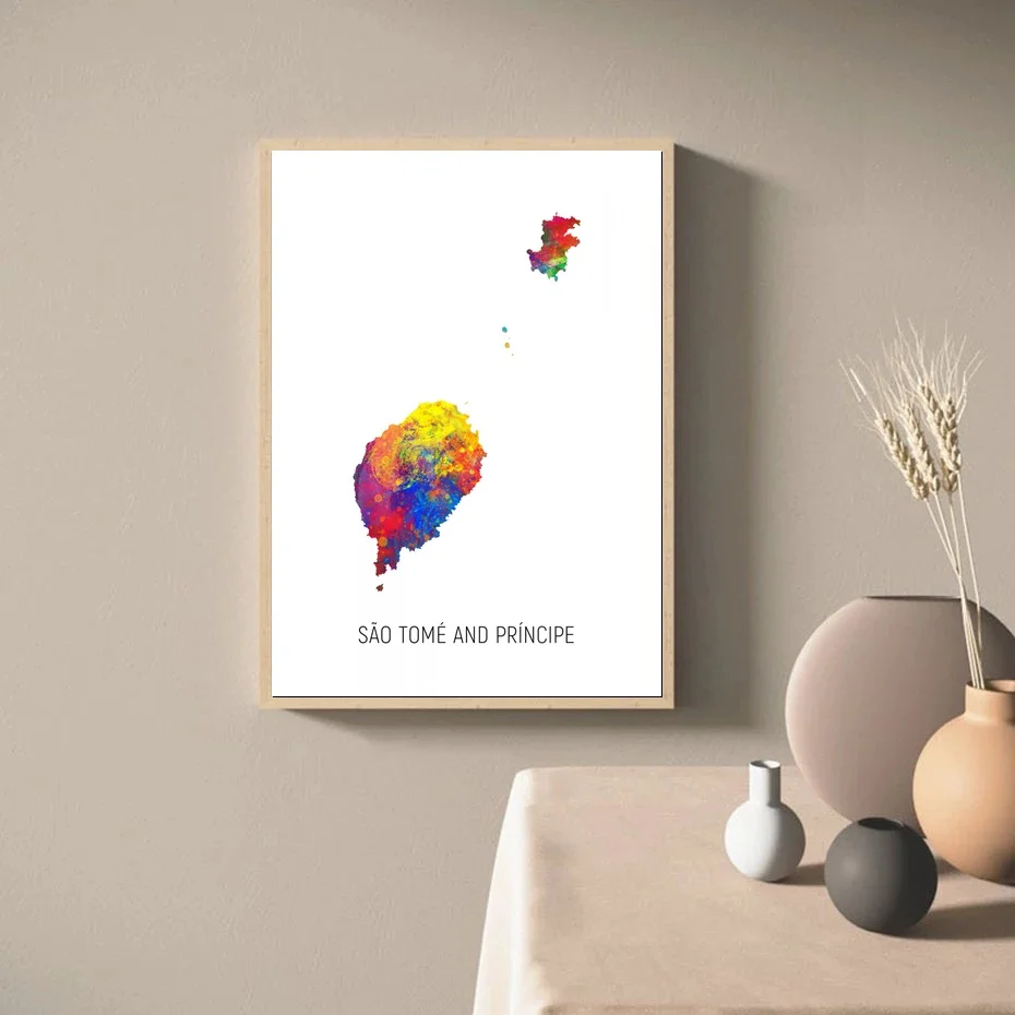 Акварельная карта Сан-Томе художественный Печатный холст плакат - купить по