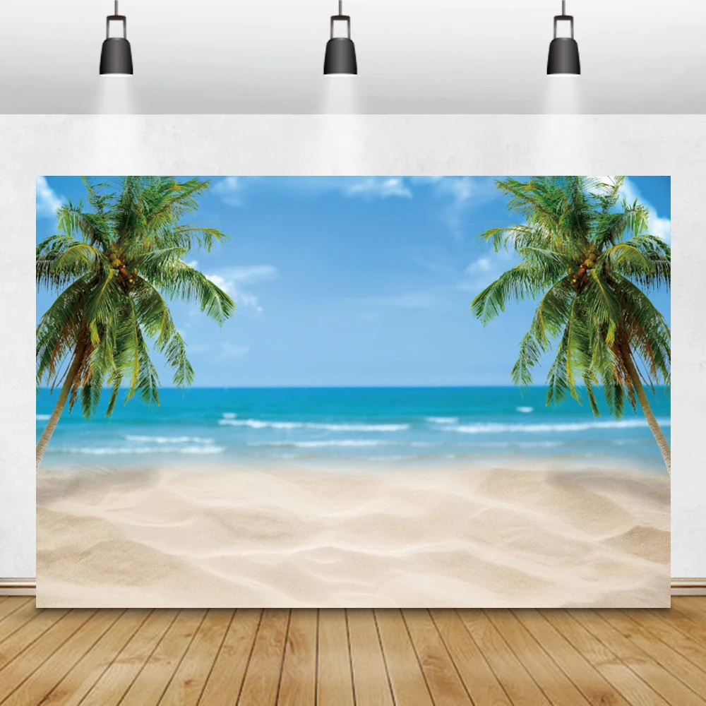 Laeacco летние морские фоны небо облака тропический пляж пальмы деревьев фотографии