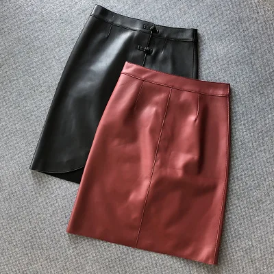 

2020 Women Spring Genuine Real Sheep Leather Skirt E5